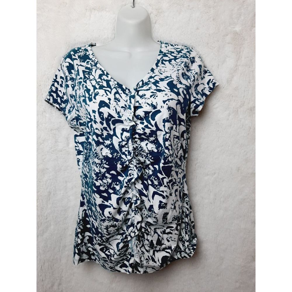 Ann Taylor Green white medium stretch cotton top